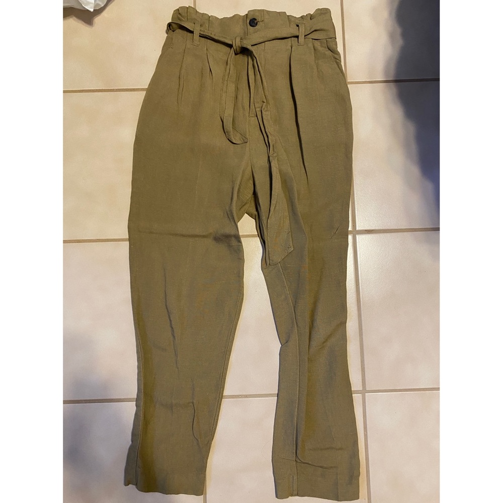 Brown Linen Paperbag Pants